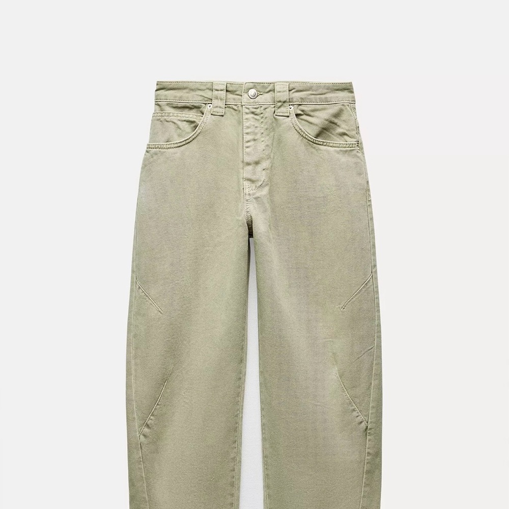 Zara‎ Pants Women’s Size 4 Olive Green Barrel Leg Cropped Jeans Mid Rise Denim
